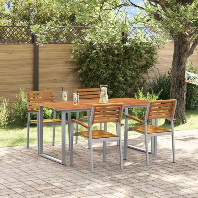 Berkfield Home 5 Piece Garden Dining Set Solid Wood Acacia & Metal in Grey - image 1