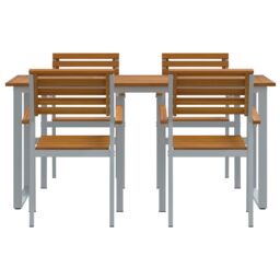Berkfield Home 5 Piece Garden Dining Set Solid Wood Acacia & Metal in Grey - thumbnail 7