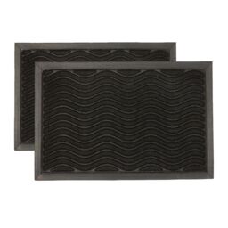 Nicola Spring Heavy Duty Door Mats - 60 x 40cm - Black Waves - Set of 2 - Size: 40 cm x 60 cm - thumbnail 1