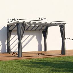 OUTSUNNY 3.6 x 3 m Aluminium Pergola with Retractable Roof Canopy, Curtains in Dark Grey - Size: 3m x 4m - thumbnail 3
