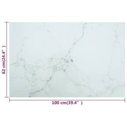 Berkfield Home Table Top White 100x62 cm 8mm Tempered Glass with Marble Design - thumbnail 6