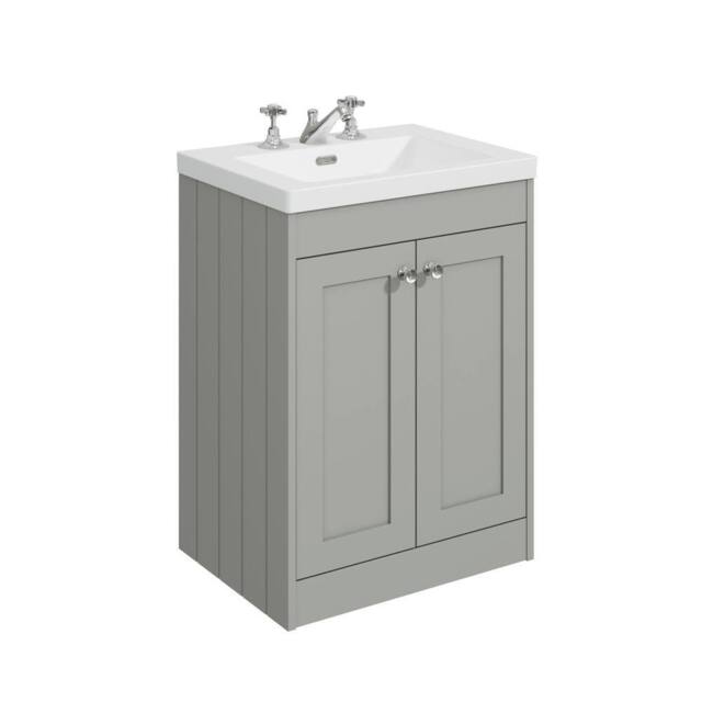 Balterley 600mm Floor Standing 2 Door Unit & Minimalist Basin 3 Tap Hole - Grey - image 1