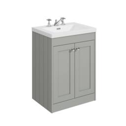 Balterley 600mm Floor Standing 2 Door Unit & Minimalist Basin 3 Tap Hole - Grey - thumbnail 1