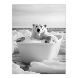 "Artery8 Polar Bear In Bathtub Black White Arctic Seascape Wall Art Print in Grey - Size: W24"" x H32""" - thumbnail 1