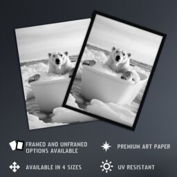 "Artery8 Polar Bear In Bathtub Black White Arctic Seascape Wall Art Print in Grey - Size: W24"" x H32""" - thumbnail 2