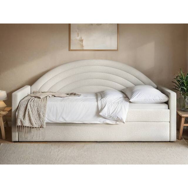 Flair Noa Rainbow Day Bed with Trundle Beige Teddy Fabric - Size: Single - image 1