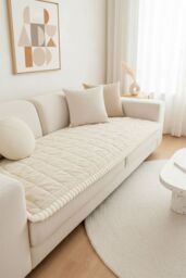 Living and Home Plush Quilted Non-slip Sofa Protector in White - Size: Small