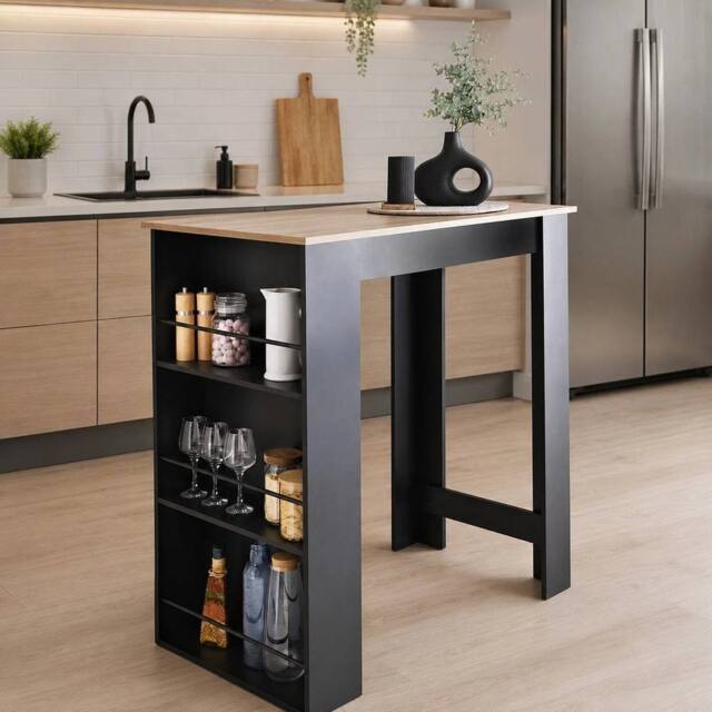 EONLION Breakfast Bar Dining Table 3-Tier Storage Rack in Black - Size: 100 cm - image 1