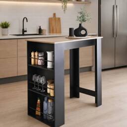 EONLION Breakfast Bar Dining Table 3-Tier Storage Rack in Black - Size: 100 cm - thumbnail 1