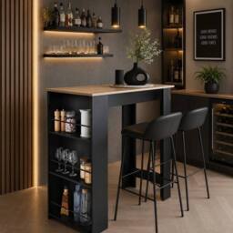 EONLION Breakfast Bar Dining Table 3-Tier Storage Rack in Black - Size: 100 cm - thumbnail 4