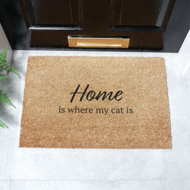 Artsy Mats Home Is Where My Cat Is Coir Doormat (60 x 40cm) in Brown - Size: 40 cm x 60 cm - image 1