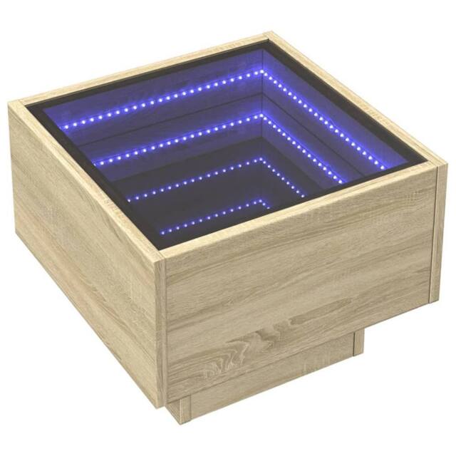 Berkfield Home Decorative Bedside Table with Infinity LED Sonoma Oak 40x40x30 cm in Natural - Size: 40 x 40 x 30 cm - image 1