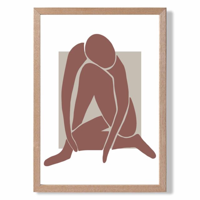ARTZE Matisse Nude Neutral Coloured Framed Print SIZE: A4 with Oak Frame in Beige - image 1