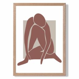 ARTZE Matisse Nude Neutral Coloured Framed Print SIZE: A4 with Oak Frame in Beige