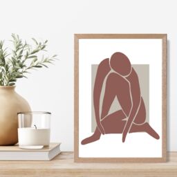 ARTZE Matisse Nude Neutral Coloured Framed Print SIZE: A4 with Oak Frame in Beige - thumbnail 2