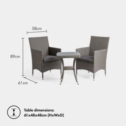 VonHaus 3 Piece Rattan Effect Garden Bistro Set for 2 in Grey - thumbnail 6