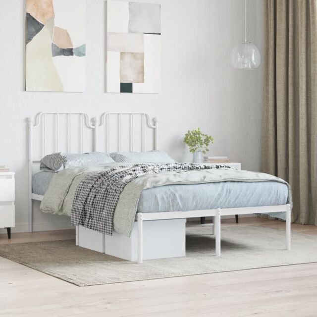 Berkfield Home Metal Bed Frame with Headboard White 120x200 cm - Size: Small Double - image 1