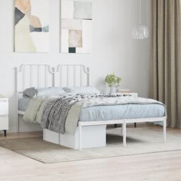 Berkfield Home Metal Bed Frame with Headboard White 120x200 cm - Size: Small Double