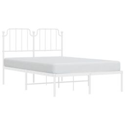 Berkfield Home Metal Bed Frame with Headboard White 120x200 cm - Size: Small Double - thumbnail 3