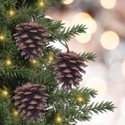 mysmartbuy Set of 12 Pinecone Christmas Tree Decorations with Hanging Loop - Festive Xmas Rustic Pine Cone Bauble Home Décor in Brown - thumbnail 1