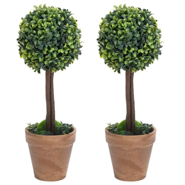 Berkfield Home Artificial Boxwood Plants 2 pcs with Pots Ball Shaped Green 41 cm - image 1