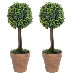 Berkfield Home Artificial Boxwood Plants 2 pcs with Pots Ball Shaped Green 41 cm - thumbnail 1
