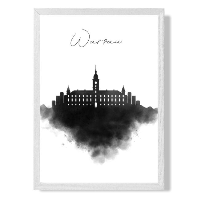 ARTZE Warsaw Watercolour Skyline City Framed Print SIZE: A3 with White Frame in Black - Size: A4 - image 1
