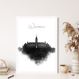 ARTZE Warsaw Watercolour Skyline City Framed Print SIZE: A3 with White Frame in Black - Size: A4 - thumbnail 2