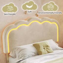 ModernLuxe Upholstered children's bed with adjustable headboard + LEDs in Beige - Size: Single - thumbnail 6
