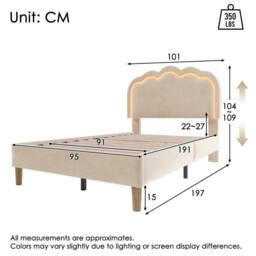 ModernLuxe Upholstered children's bed with adjustable headboard + LEDs in Beige - Size: Single - thumbnail 2