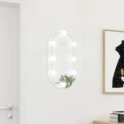 Berkfield Home Mirror with LED Lights 60x30 cm Glass Oval in Silver - thumbnail 2