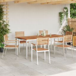 Berkfield Home 7 Piece Garden Dining Set Solid Wood Teak in Brown - thumbnail 4