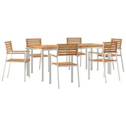Berkfield Home 7 Piece Garden Dining Set Solid Wood Teak in Brown - thumbnail 2