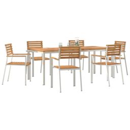 Berkfield Home 7 Piece Garden Dining Set Solid Wood Teak in Brown - thumbnail 3