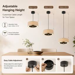 Kairui Lighting Pendant Light Ceiling Light 35cm Warm Light Adjustable Height Remote Control in Black - thumbnail 5