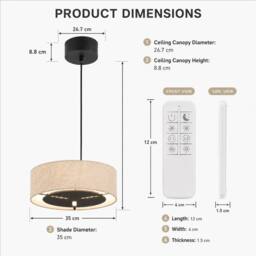Kairui Lighting Pendant Light Ceiling Light 35cm Warm Light Adjustable Height Remote Control in Black - thumbnail 6