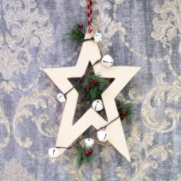 Shatchi Wooden Hanging Decoration Star Shape Cream 25X1.2X36 CM in Silver - thumbnail 5