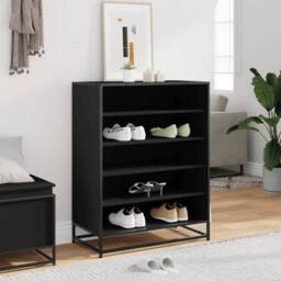 Berkfield Home Shoe Cabinet Black 75x38x97.5 cm Engineered Wood & Metal - thumbnail 3