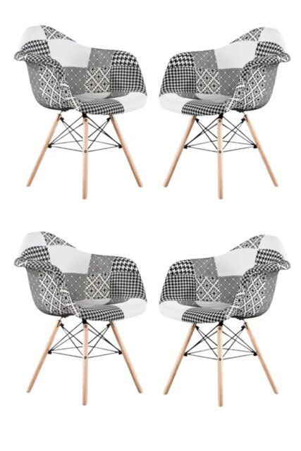 Life Interiors Set of 4 Patchwork Accent Chairs with Wooden Legs & Black Metal Wire Frame - image 1