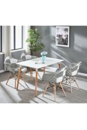 Life Interiors Set of 4 Patchwork Accent Chairs with Wooden Legs & Black Metal Wire Frame - thumbnail 5