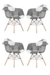 Life Interiors Set of 4 Patchwork Accent Chairs with Wooden Legs & Black Metal Wire Frame - thumbnail 1