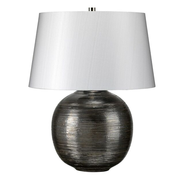 Loops Table Lamp Textured Silver Glaze Silver Fabric Shade Finial Silver LED E27 60W in Metallics - image 1