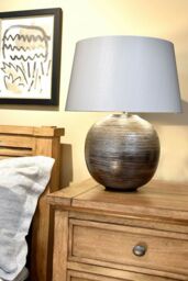 Loops Table Lamp Textured Silver Glaze Silver Fabric Shade Finial Silver LED E27 60W in Metallics - thumbnail 3