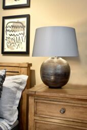Loops Table Lamp Textured Silver Glaze Silver Fabric Shade Finial Silver LED E27 60W in Metallics - thumbnail 2