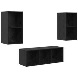 Berkfield Home TV Cabinet Set 3 pcs Black oak 37 x 37 x 107 cm Engineered wood - thumbnail 1
