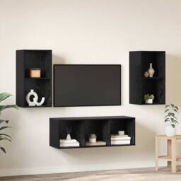 Berkfield Home TV Cabinet Set 3 pcs Black oak 37 x 37 x 107 cm Engineered wood - thumbnail 4