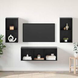 Berkfield Home TV Cabinet Set 3 pcs Black oak 37 x 37 x 107 cm Engineered wood - thumbnail 2