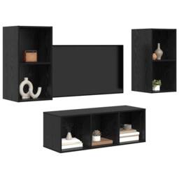 Berkfield Home TV Cabinet Set 3 pcs Black oak 37 x 37 x 107 cm Engineered wood - thumbnail 3