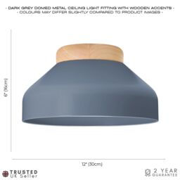 Happy Homewares Contemporary Scandinavian Designed Semi Flush Ceiling Light Fitting in Charcoal - thumbnail 4