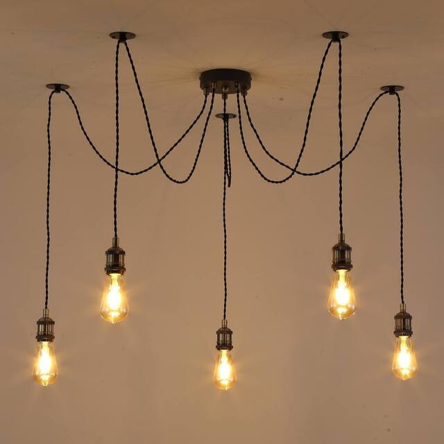 Kairui Lighting Industrial 5-Light Spider Pendant 1.5m Braided Cable Bulbs Included in Black - image 1